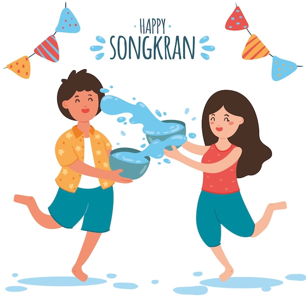 Vector hand drawn style songkran festival