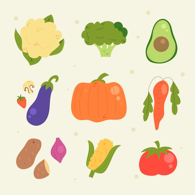 Vector hand drawn style vegetarian food collection