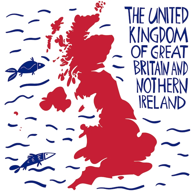 Hand drawn stylized map of the united kingdom.