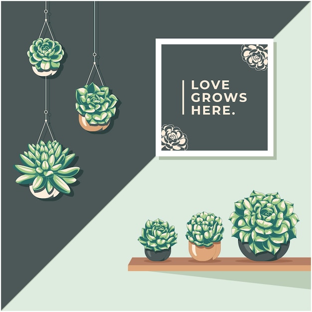 Vector hand drawn succulent illustration background