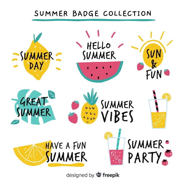 Vector hand drawn summer badge collection