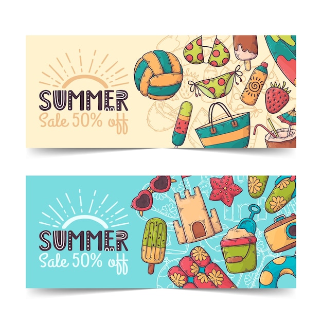 Hand drawn summer banners