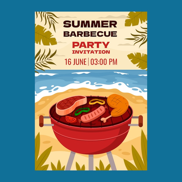 Vector hand drawn summer barbecue invitation template