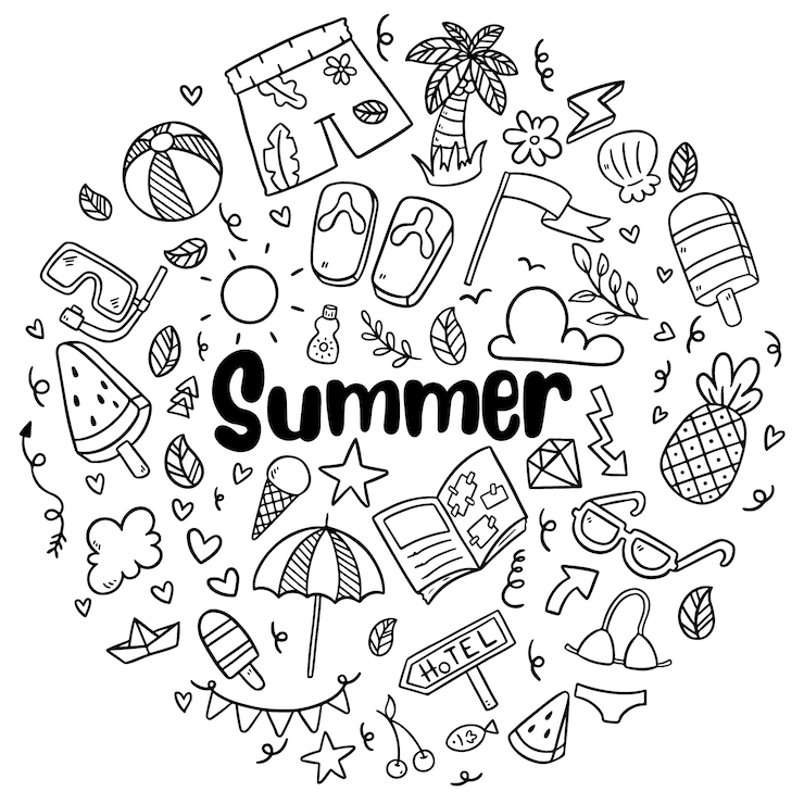 Vector hand drawn summer beach doodles isolated vector symbols and elements set