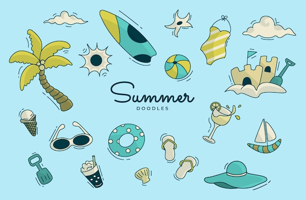 Hand drawn summer beach elements