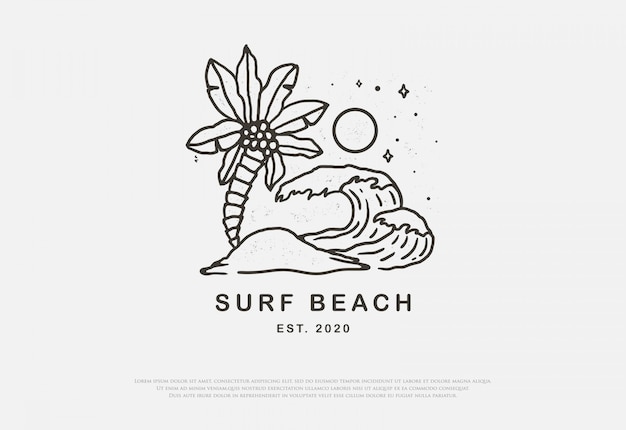 Vector hand drawn summer beach waves with line style