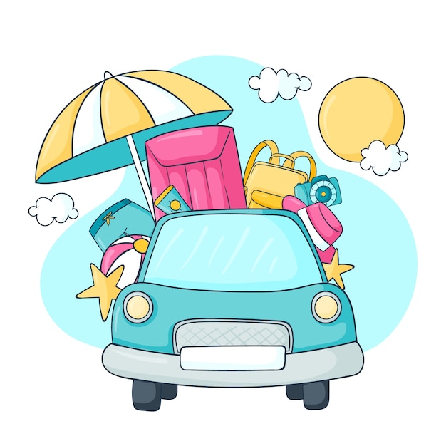 Vector hand drawn summer car illustration