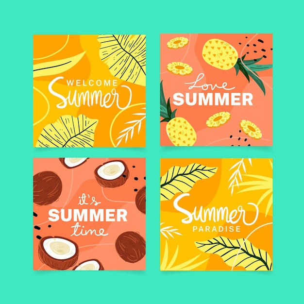 Hand drawn summer card collection