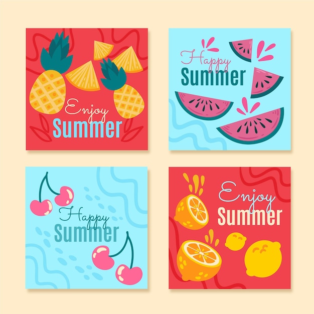 hand drawn summer cards collection