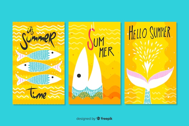 Hand drawn summer cards template