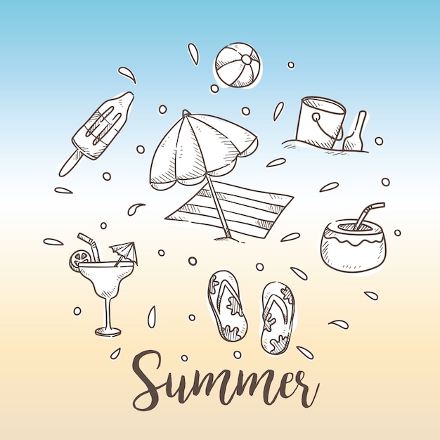 Vector hand drawn summer doodles set