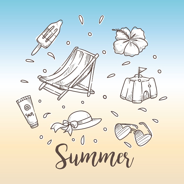 Vector hand drawn summer doodles set