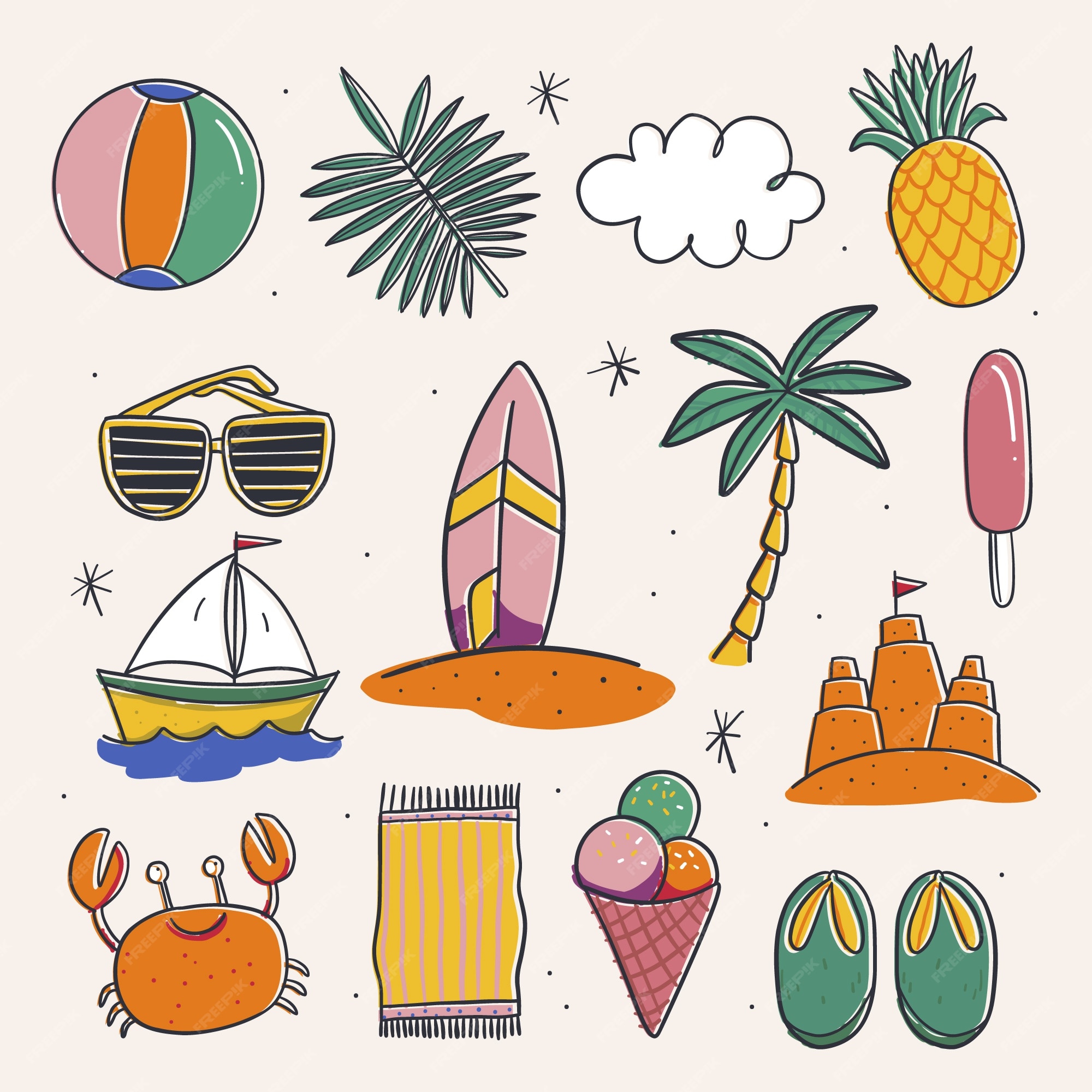 Premium Vector | Hand drawn summer elements collection