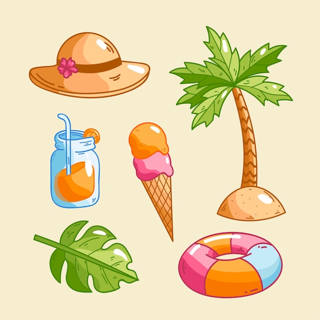 Hand drawn summer elements collection