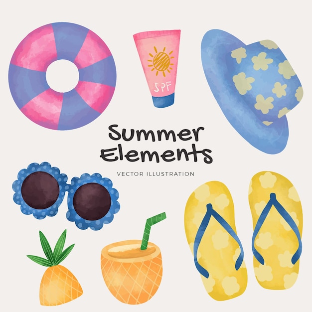 Vector hand drawn summer elements