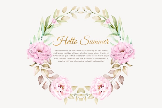 Hand drawn summer floral wreath and background design