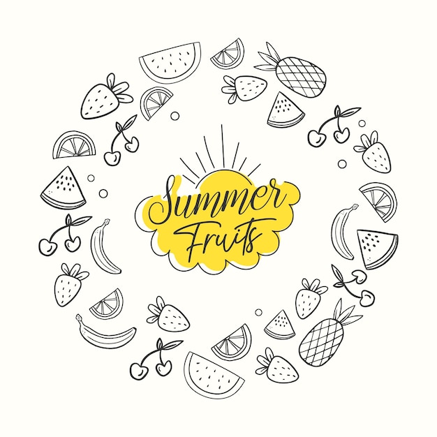 Hand drawn summer fruits doodle collection