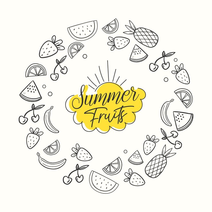 Hand drawn summer fruits doodle collection