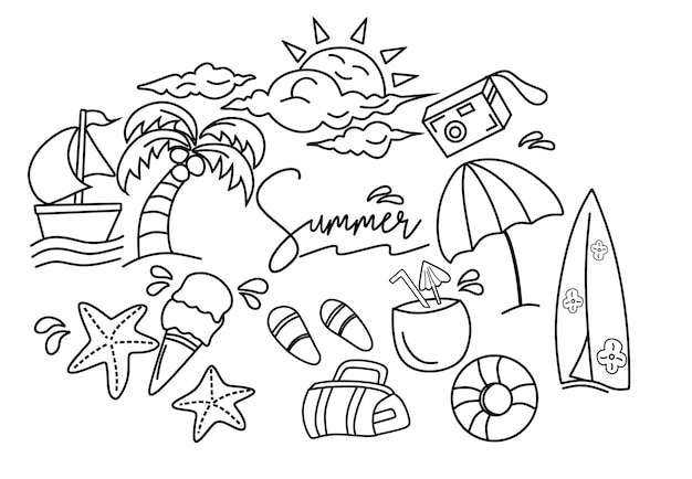 Vector hand drawn summer icon set doodle design