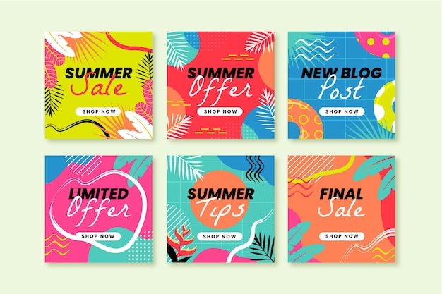 Vector hand drawn summer instagram posts collection