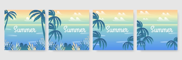 Vector hand drawn summer instagram posts or social media stories template collection