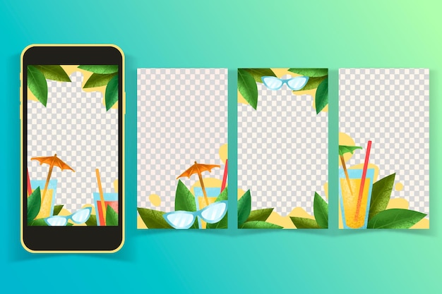 Vettore collezione di storie di instagram estive disegnate a mano