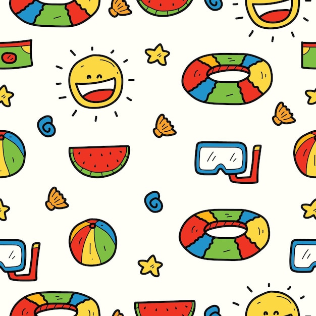 Hand drawn summer kawaii doodle cartoon pattern design