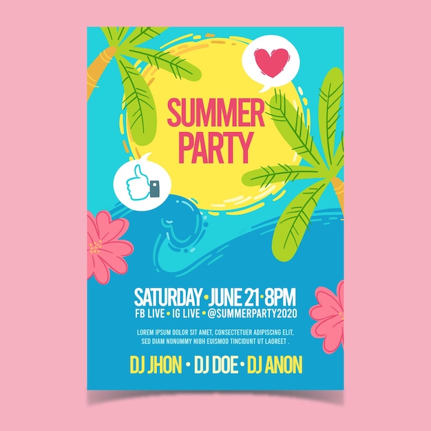 Vector hand drawn summer party flyer template