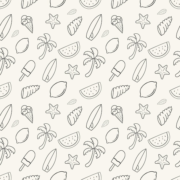 Hand drawn summer pattern with summer elements