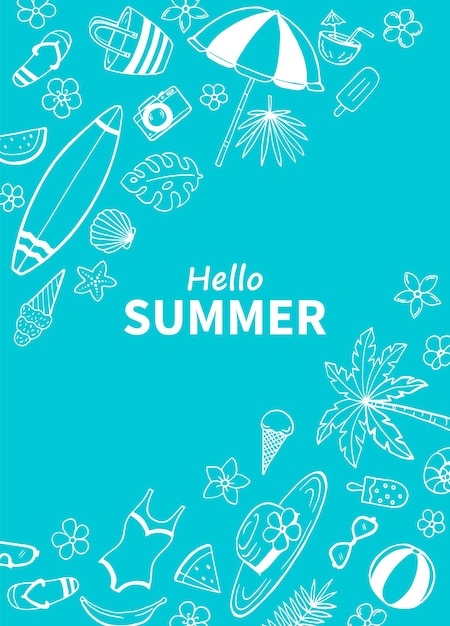Ручной обращается летний плакат Шаблон оформления моря и океана Шаблоны векторных карт