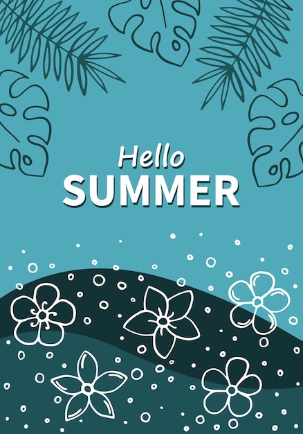 Hand drawn summer poster with tropical leaves Summer holidays cards