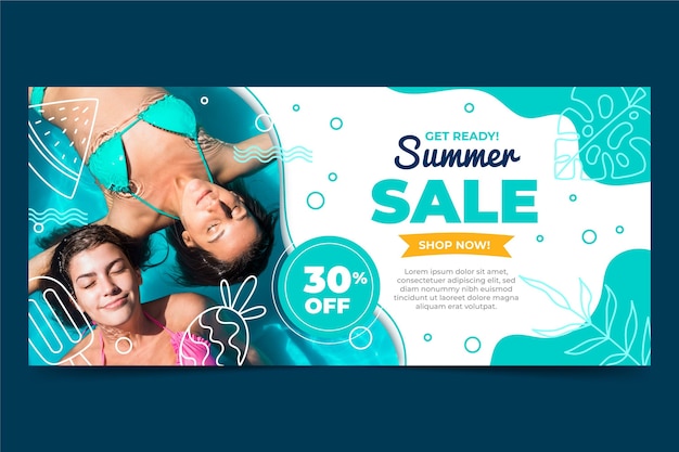 Hand drawn summer sale banner template with photo