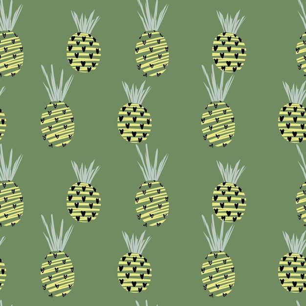 Hand drawn summer seamless green pattern with a pineapple doodle Cute vector for paper fabric