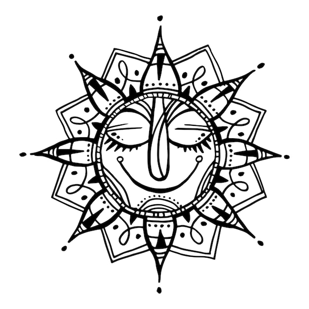 hand drawn summer sun tribal background ornamental decoration mandala ethno vintage ornament