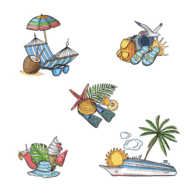 Vector hand drawn summer travel elements