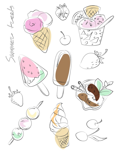 Vector hand drawn summer treats element collection