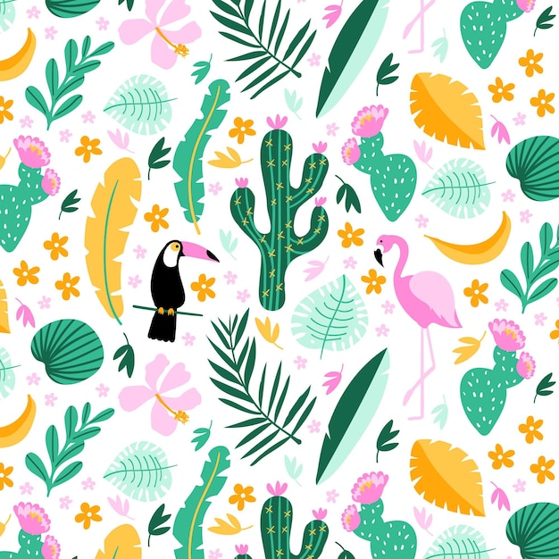 Hand drawn summer tropical pattern