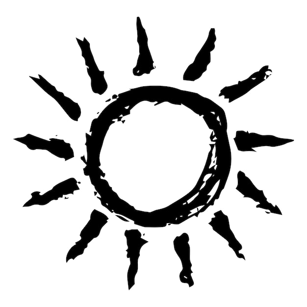 Vector hand drawn sun painted with ink brush