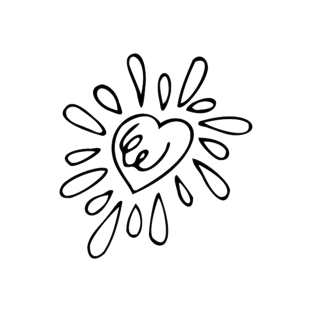 Hand drawn sun in the shape of a heart isolated on a white background