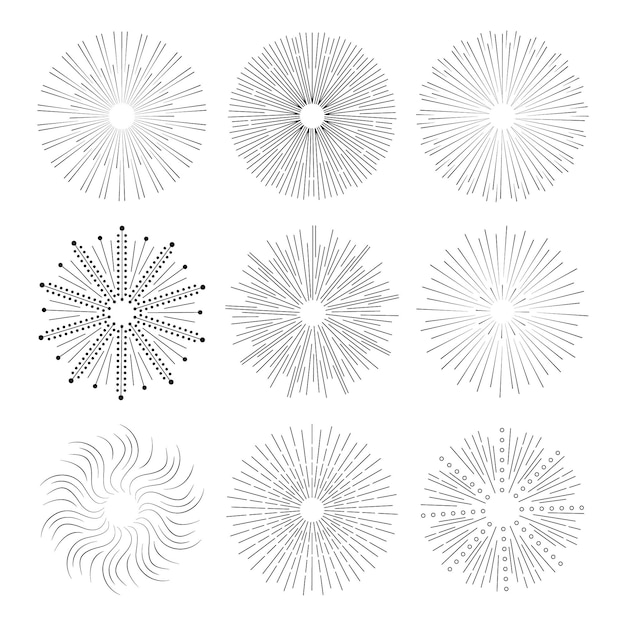 ベクトル 手描きのサンバーストコレクション