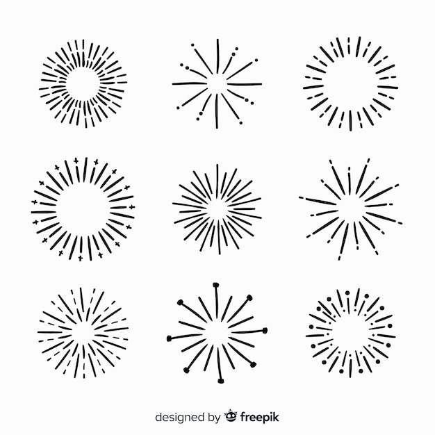 Vector hand drawn sunburst element collection