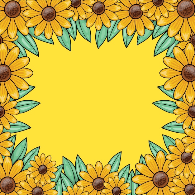 Vector hand drawn  sunflower border