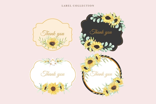 Vector hand drawn sunflower labels design