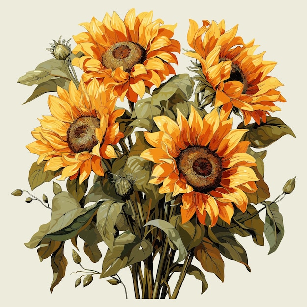 Vector hand drawn sunflower vector on light background