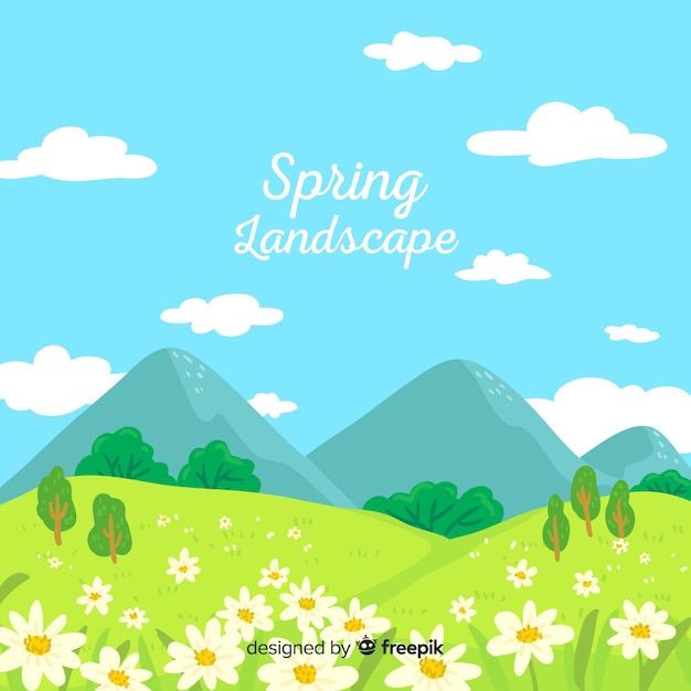 Hand drawn sunny field spring background