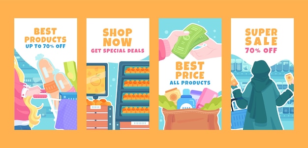 Hand drawn supermarket instagram stories template