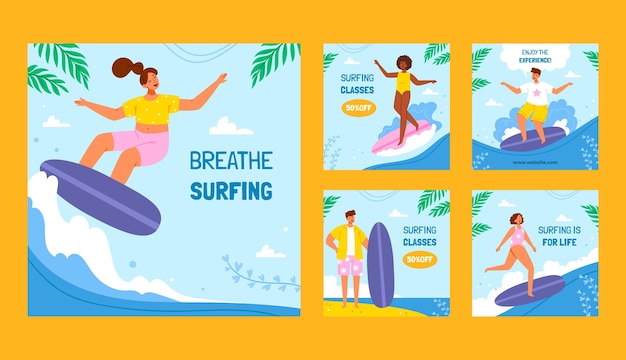 Vector hand drawn surf template design