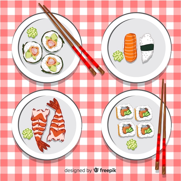 Collezione di sushi disegnato a mano