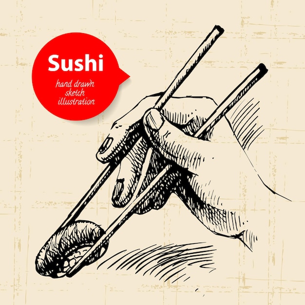 Illustrazione di sushi disegnata a mano. sfondo di schizzo