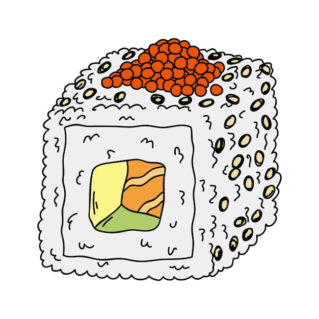 Hand drawn sushi roll clipart Japanese traditional cuisine dishes Asian food